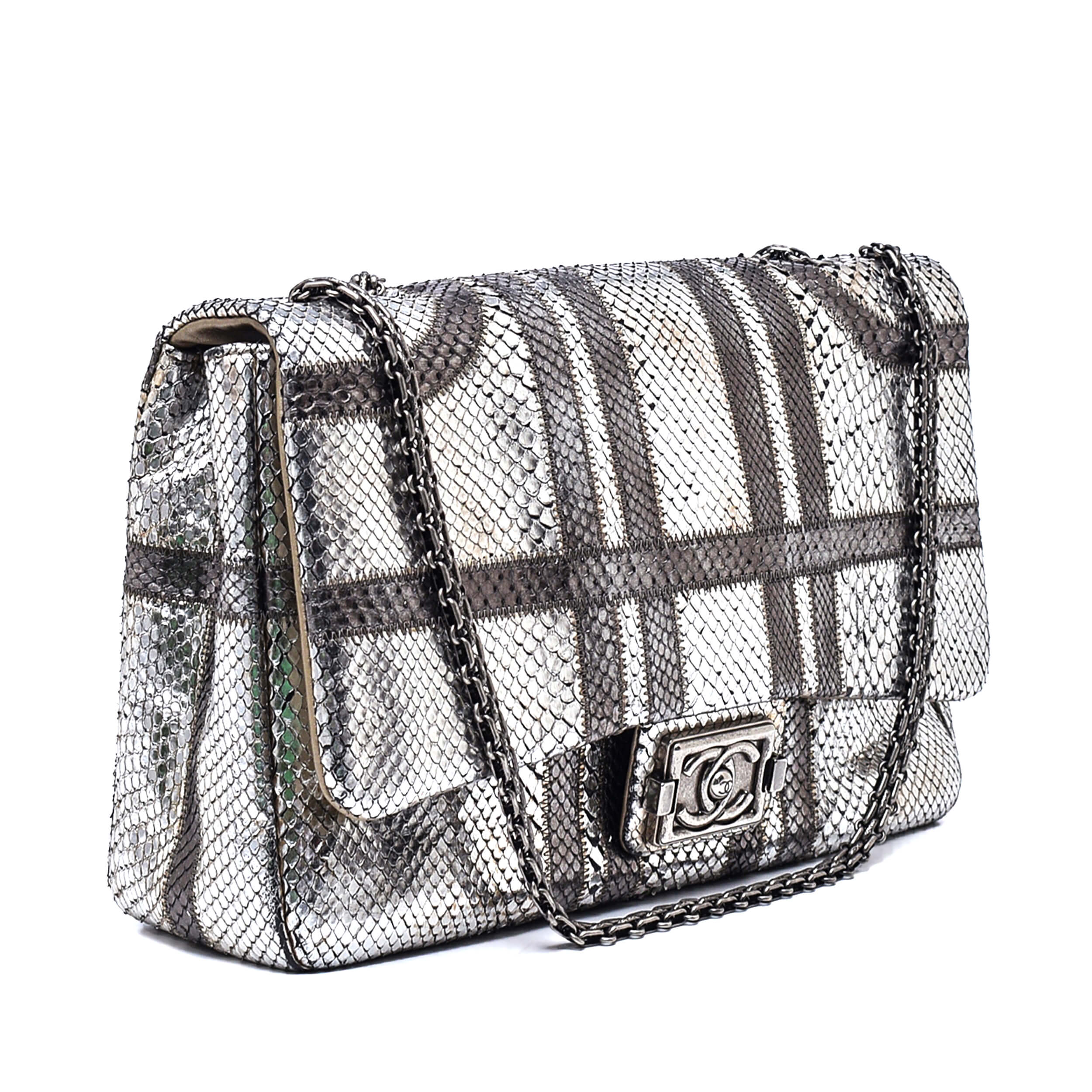 Chanel - Metallic Silver Exotic Bombay Jumbo Flap Bag